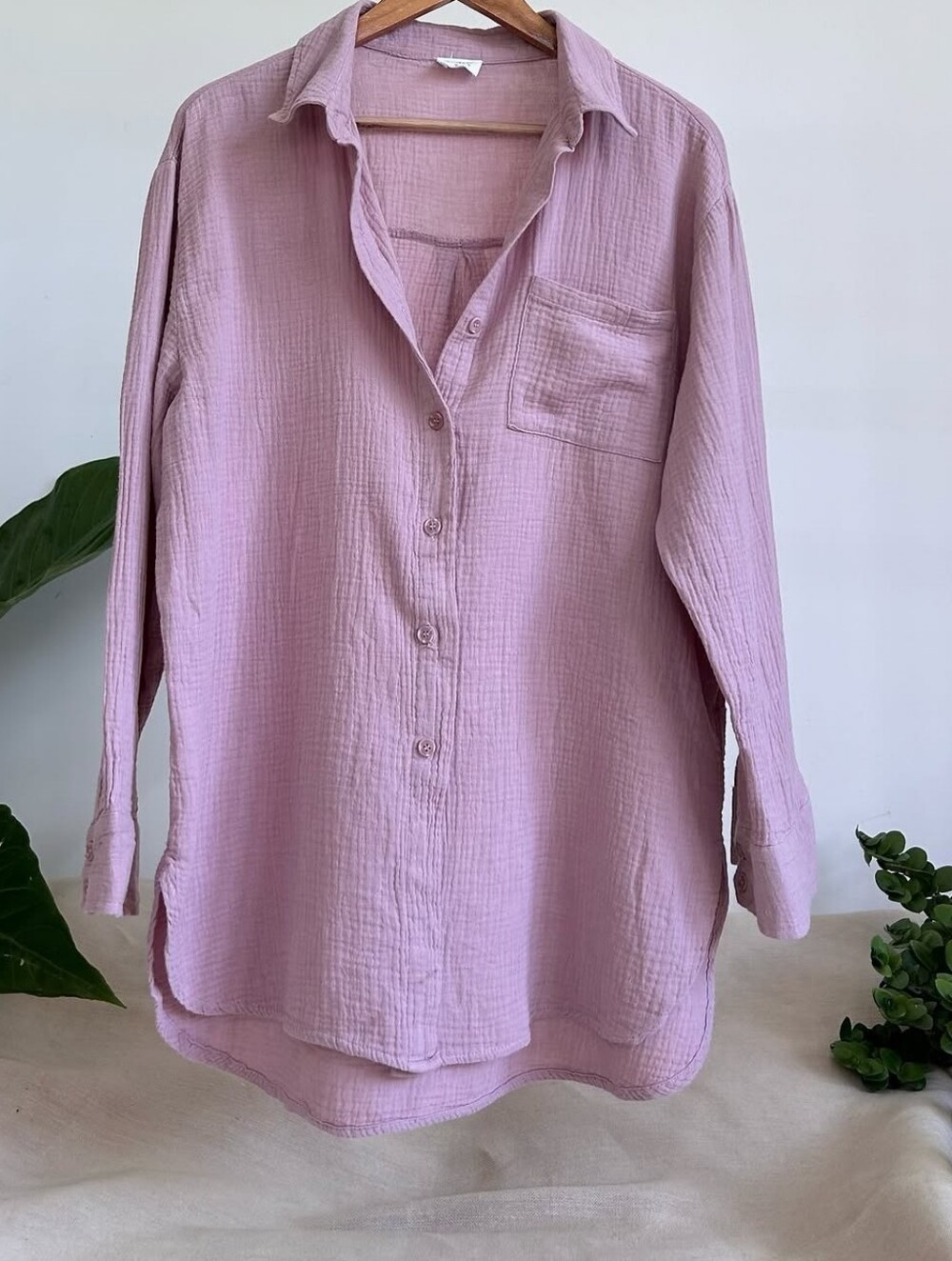 Lavender Button-Front Long Sleeve Women's Top